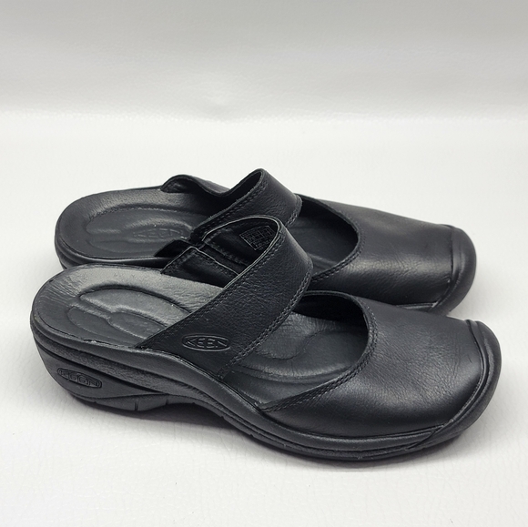 Keen Saratoga Women's sz 7 Mule Black Leather Mary Jane Slide Sandals shoes may  - Picture 7 of 7